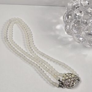 Sarah Coventry Triple Strand White Necklace with Silver Accents